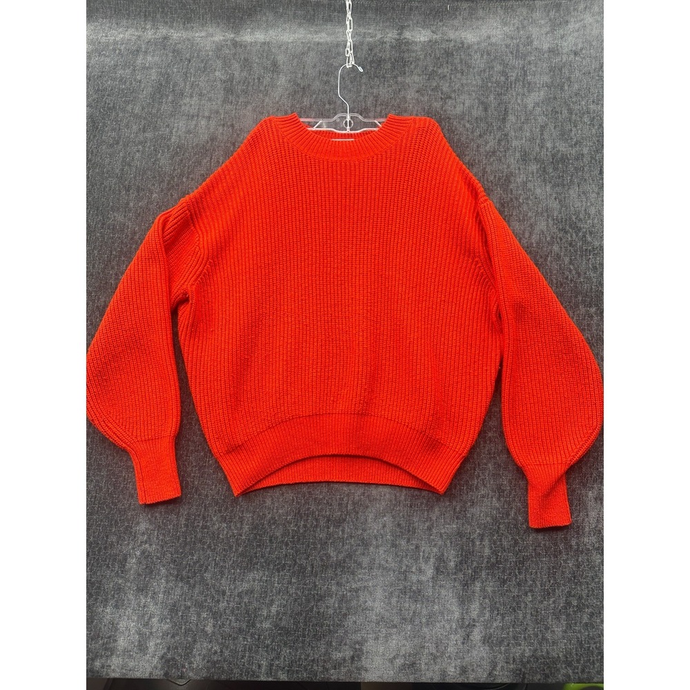 H&M Chunky Ribbed Knit Sweater Womens Orange Medium Cozy Drop Shoulder Outerwear